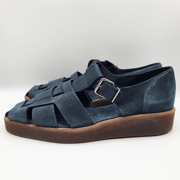 Arche Comaya Platform Sandals Blue Nubuck Leather Women's Size 41 Made in France - Picture 3 of 12